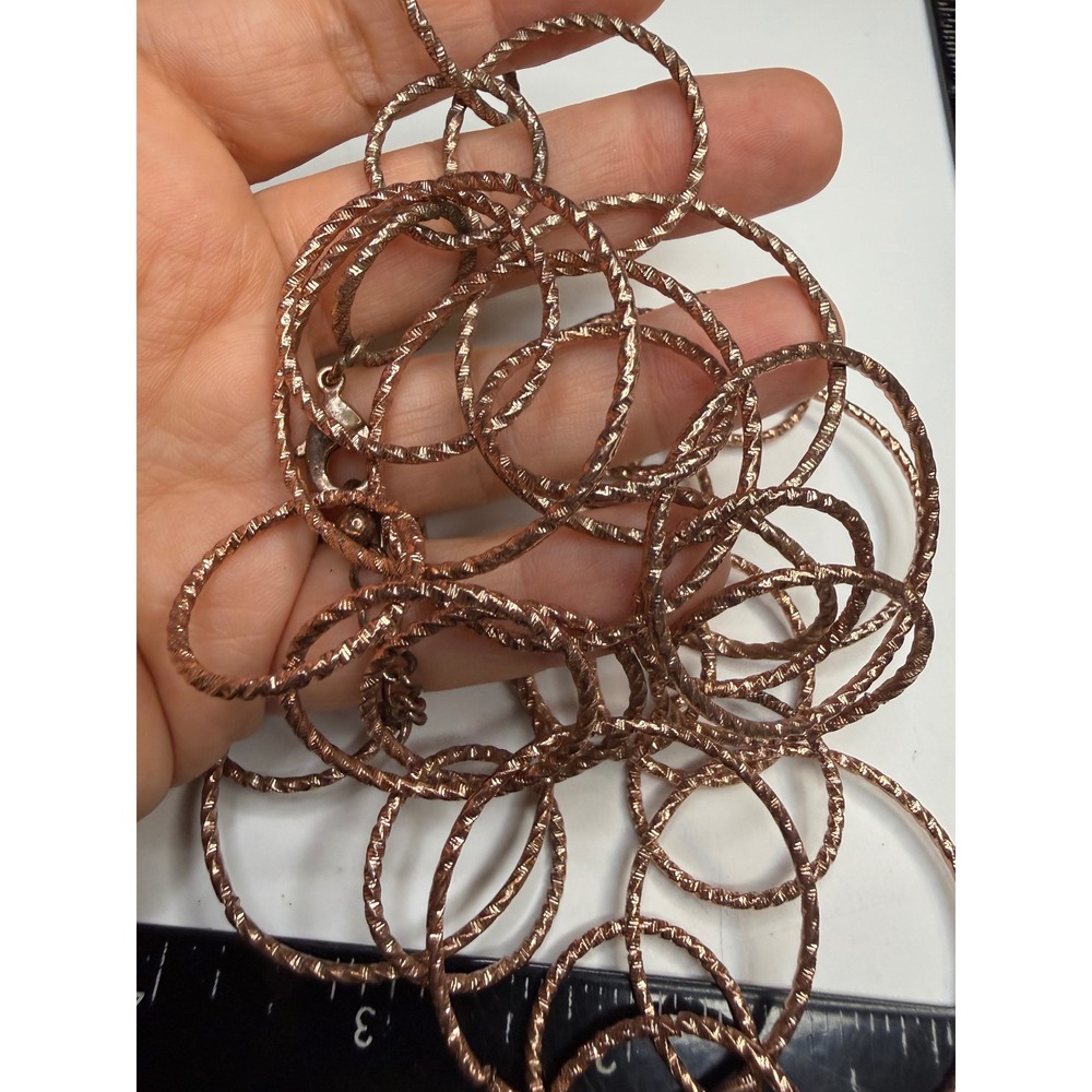 Rose Gold Tone Textured Multi Circle Link Long Necklace Adjustable Statement